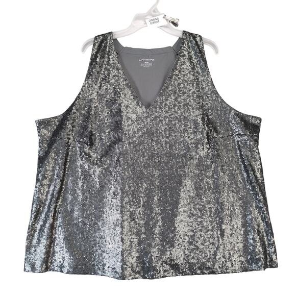 Lane Bryant Pewter Gray Sequin Tank Top Women's Plus Size 26/28 Deep V-Neck - Picture 1 of 10